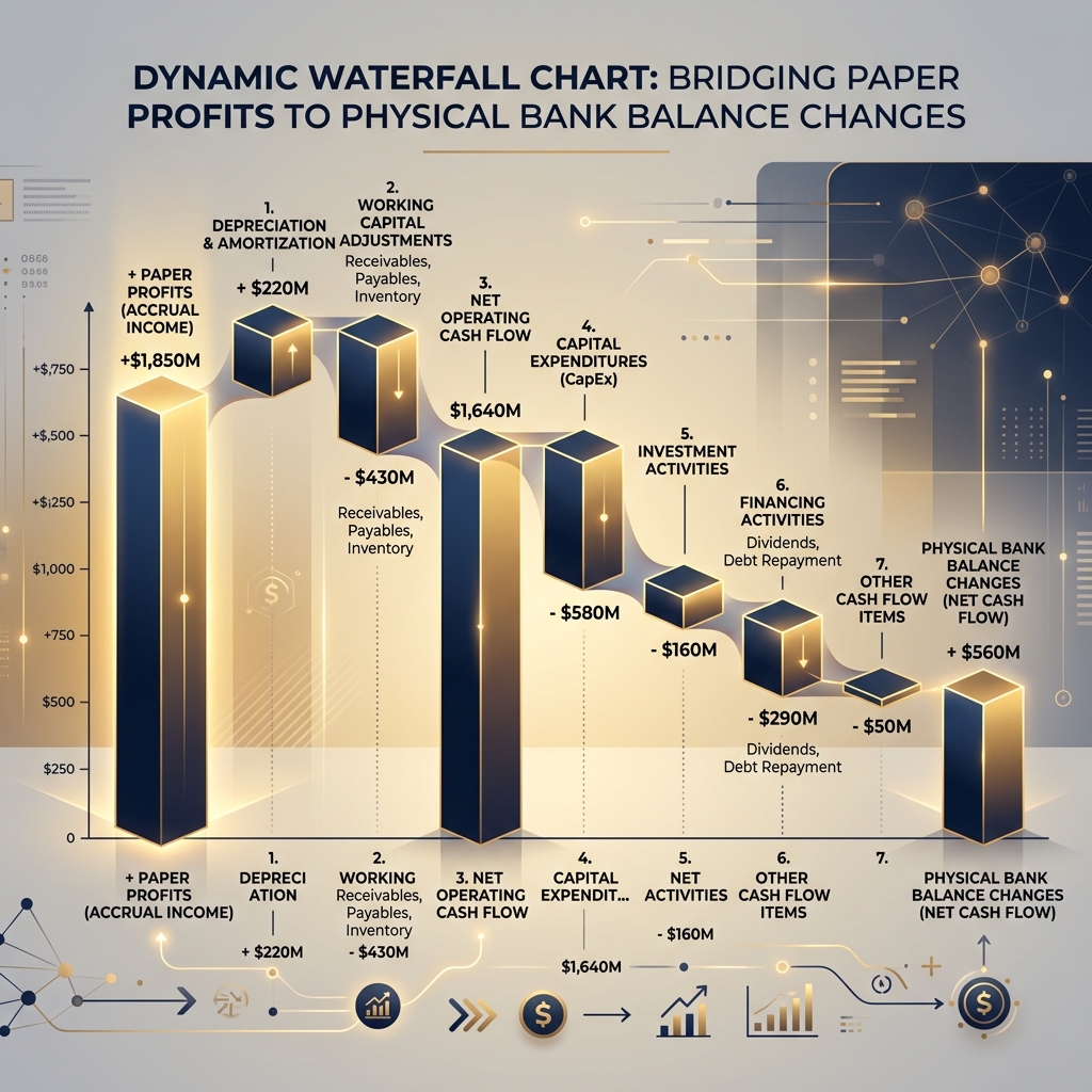 Visualisation en cascade de la transition EBITDA vers Trésorerie